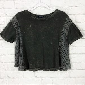 Basil Lola Gray Distressed Mesh Oversized Crop Top